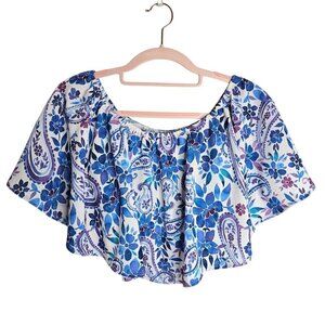 SHOW ME YOUR MUMU Heidi Ruffle Crop Top size XS WHITE BLUE FLORAL Beachy Summer